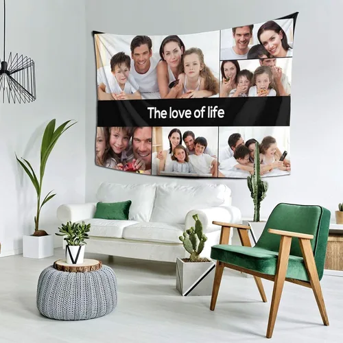Miniatura 15 de Nsipan Tapiz personalizado para subir imágenes, texto fotográfico, decoración de pared, colección de collage de dormitorio, decoración