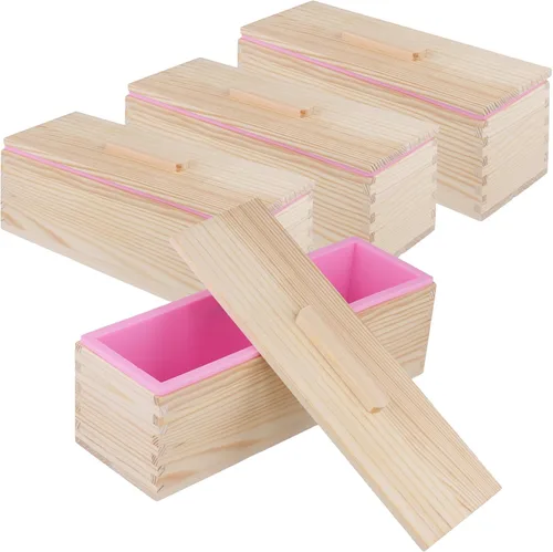 Miniatura 8 de Kit de jabón de silicona de 47 onzas, 3 piezas de jabón de silicona rectangular verde con 3 cajas de madera y 3 tapas, suministros de bricolaje