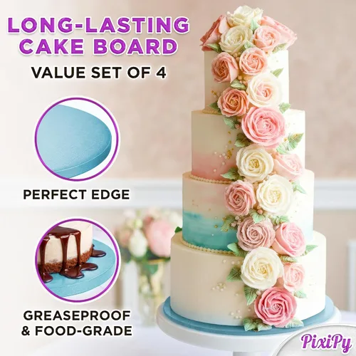 Miniatura 2 de Tablas para Pasteles - Paquete de 4, 12 pulgadas, Azul - Bases Redondas Reutilizables para Pasteles para Postres Espectaculares - Bases de Cartón