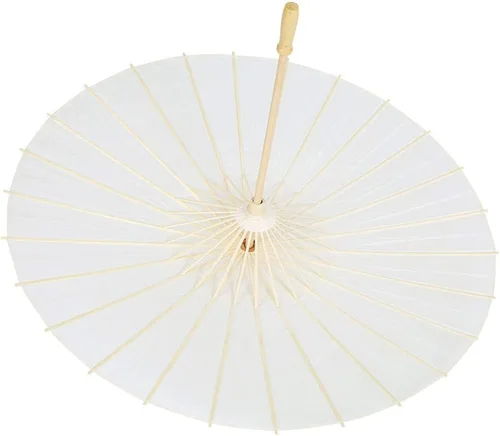 Miniatura 9 de Paraguas de papel paraguas aceitado de papel blanco para bricolaje arte chino paraguas de danza clásico sombrilla oriental con mango de madera