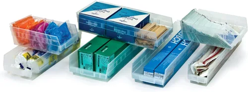 Miniatura 6 de Quantum Storage QSB108 - Contenedores de plástico anidables resistentes para farmacia, hospital y almacén, labio colgante y 7 ranuras divisoras