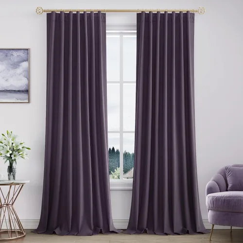 Miniatura 39 de Joywell - 2 cortinas de lino 100% opacas, con jareta/trabillas traseras/cinta para ganchos/anillas con clip, aislamiento térmico y ganchos