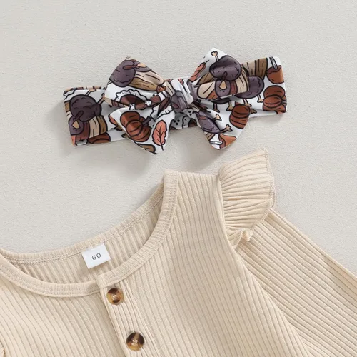 Miniatura 92 de Kuriozud Conjunto de mameluco con volantes para bebé recién nacida, con volantes, lindo conjunto de pantalones acampanados con diadema