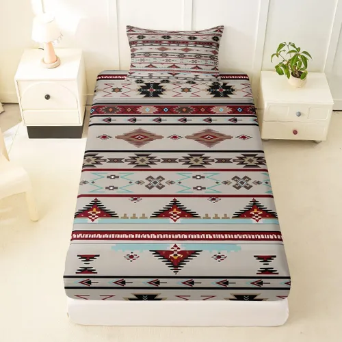 Miniatura 68 de Juego de ropa de cama occidental tamaño individual, sábanas aztecas, estilo nórdico exótico, bohemio, sábana bajera ajustable de tribu india