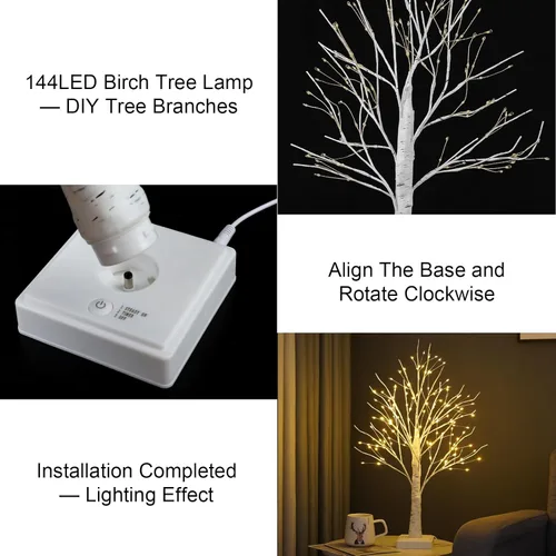 Miniatura 2 de 144 luces LED de árbol de abedul con control remoto, lámpara de árbol artificial con temporizador, árbol iluminado parpadeante, 3 AA o USB, árbol