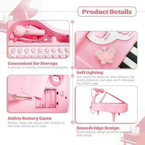 Miniatura 7 de Love & Mini - Piano/teclado de juguete para niños de 3 a 5 años como regalo de cumpleaños, con 24 teclas, color rosa; instrumento musical de juguete