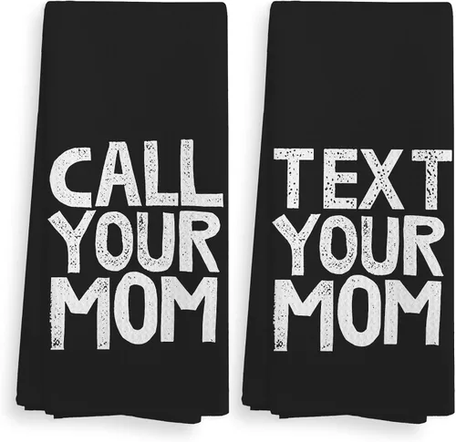 Call Your Mom - Juego de 2 toallas de cocina y paños de cocina negros, toallas decorativas para baño, regalos de graduación, toallas de tela de