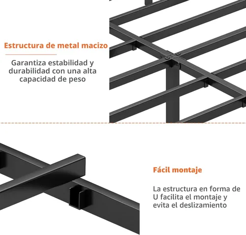 Miniatura 8 de DIIYIV Marco de Cama Individual - Marco de Cama de Plataforma Metálica Clásica, Base de Colchón con Soporte de Listones de Acero, Almacenamiento