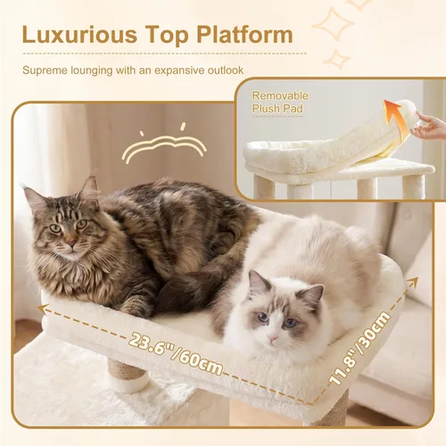 Miniatura 6 de Heybly 68.1" Cat Tree with Oversized Top Platform & Wide Base, Heavy Duty Cat Tower for Large Indoor Cats with 2 Condos, 2 Hammocks, 10 Sisal