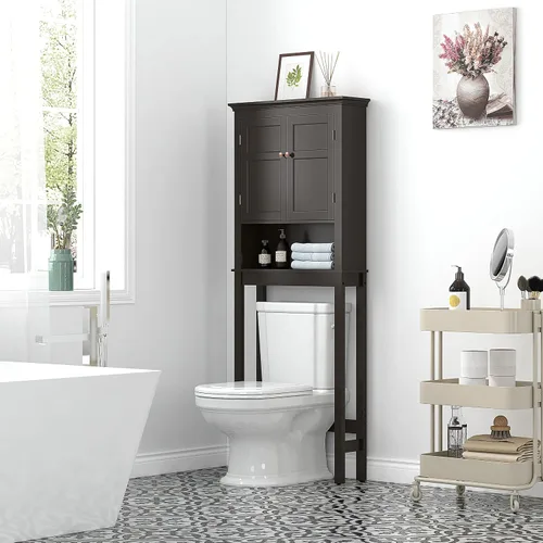 Miniatura 5 de UTEX Gabinete de almacenamiento sobre el inodoro, organizador de baño sobre el inodoro con estantes ajustables, armario de almacenamiento sobre