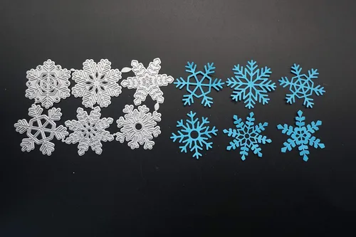 Miniatura 3 de Troqueles de metal para cortar copos de nieve, diseño de copos de nieve de seis formas diferentes, plantillas de plantillas para álbumes de recortes