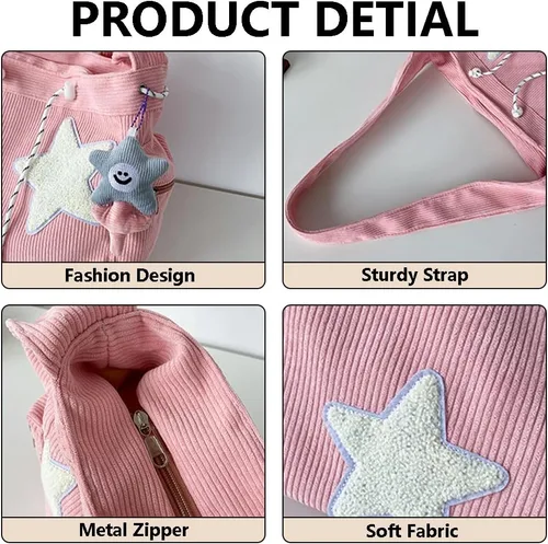 Miniatura 4 de Bolso cruzado de pana para mujer, diseño de estrella, bolso de mensajero estético, lindo bolso de hombro Y2K