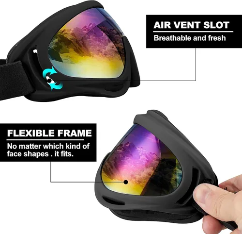 Miniatura 4 de Gafas de esquí, gafas de motocicleta, paquete de 3 gafas de snowboard para hombres, mujeres, adultos y jóvenes