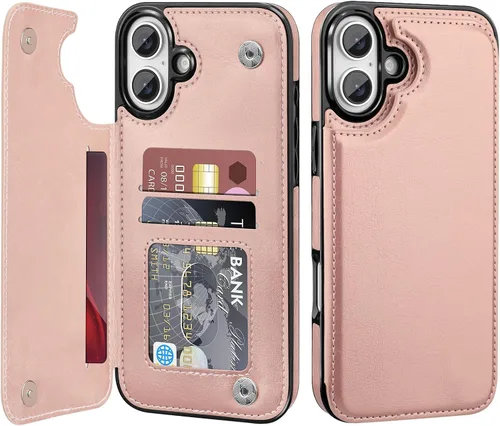 Miniatura 32 de Bizzib para iPhone 16 Plus funda tipo billetera con soporte para tarjetas, funda protectora a prueba de caídas y golpes de poliuretano premium