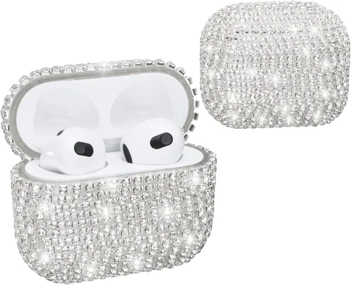 Miniatura 6 de Funda protectora para Airpods con diamantes, estuche de carga para Airpods con purpurina, lindo accesorio para Airpods, estuche rígido portátil