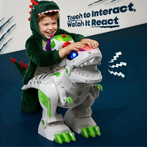Miniatura 3 de Ruko 8809 Juguetes de dinosaurio para niños, gran T-Rex de control remoto recargable, con funciones programables, camina, ruge, ojos LED y disparo