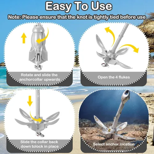 Miniatura 4 de Lounsweer Paquete de 2 anclajes de kayak marino de 1.5/3.5 libras, kit de anclaje plegable para barco, kayak, pesca, accesorios para botes pequeños