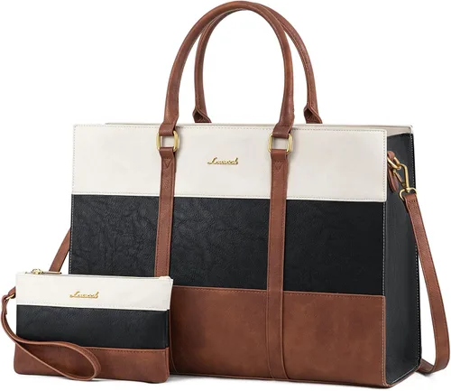 LOVEVOOK Bolsa para laptop para mujer, bolsas de trabajo de 15.6 pulgadas para mujer, bolsa de cuero vintage para laptop, bolsas impermeables para