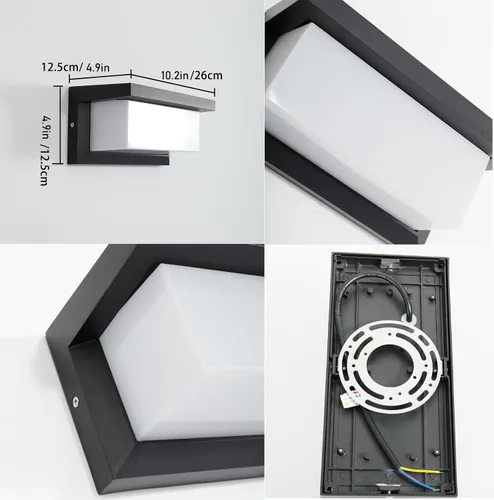 Miniatura 3 de Aplique de pared LED de 18 W, lámpara de porche exterior impermeable IP65, luz de pared blanca cálida de 3000 K, lámpara de pared de aluminio negro