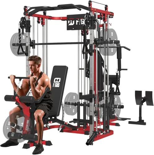 Miniatura 12 de Sistema de gimnasio todo en uno para el hogar, estación de entrenamiento multifunción con máquina Smith, jaula de potencia y sistema de cruce