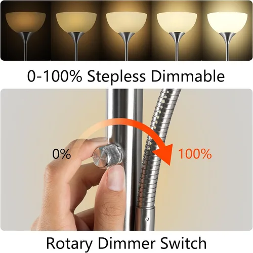 Miniatura 2 de RISLG Lámpara de pie, lámpara de pie regulable, brillo de atenuación continua, incluye bombillas LED de 9 W y 5 W, lámpara de pie industrial