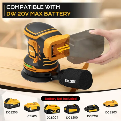 Miniatura 3 de Lijadora Orbital Aleatoria Inalámbrica Compatible con Dew 20V Max, Lijadora Orbital sin Escobillas de 5 Pulgadas con 19000 RPM 6 Velocidades