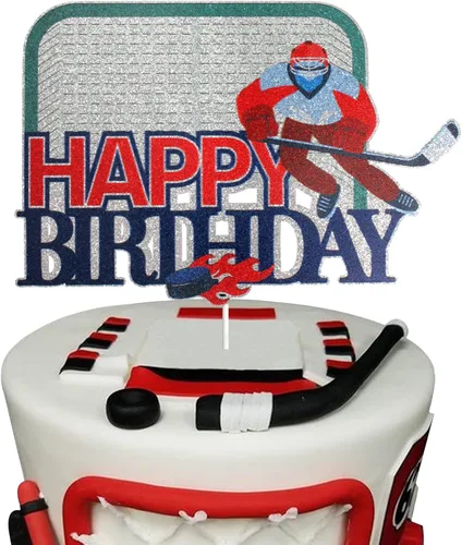 Decoración para tartas de hockey sobre hielo, decoración de tartas, temática deportiva, suministros de fiesta de cumpleaños para niños, niños,
