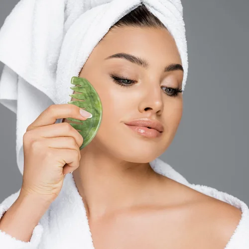 Miniatura 4 de Gua Sha Peine, jade de piedra guasha natural, peine de masaje para el cuidado del cuero cabelludo, herramienta de masaje para raspado corporal Gua