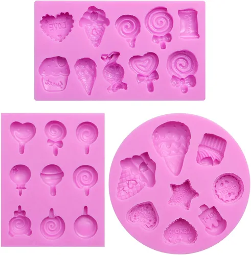 Miniatura 9 de Moldes para fondant de helado de silicona, moldes de caramelo de piruleta, 3 paquetes para hacer moldes de fondant con formas de helado, decoración