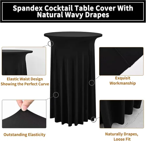 Miniatura 3 de 6 paquetes de faldas de mesa de cóctel redondas de 32" x 43" de elastano elástico con drapeados ondulados, fundas de mesa de cóctel ajustadas