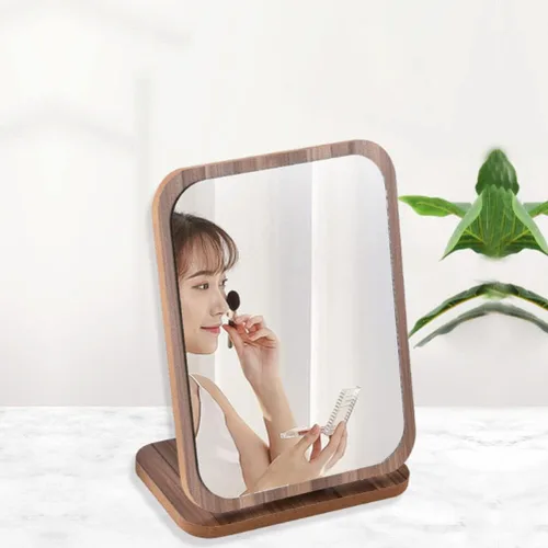Miniatura 4 de Beaupretty Espejo de maquillaje plegable para escritorio, espejo de maquillaje con soporte de madera, mesa plegable para escritorio, encimera, baño