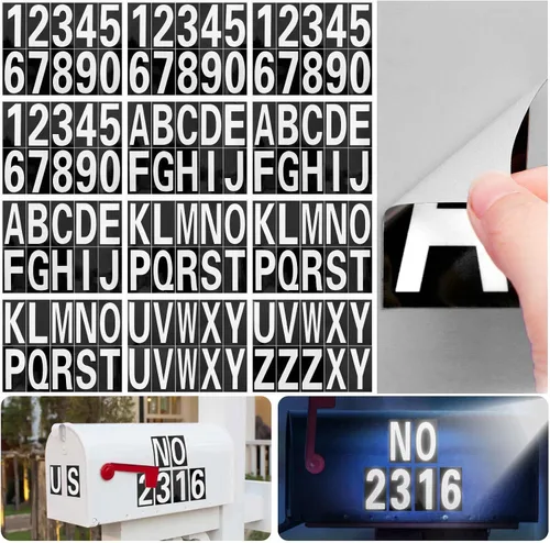 Seloom 118 piezas de calcomanías reflectantes de números y letras para buzón, calcomanías de vinilo autoadhesivas de números y letras, calcomanías