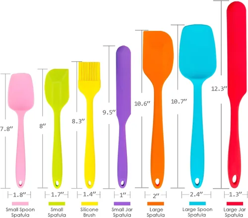 Miniatura 7 de P&P CHEF - Juego de 7 espátulas de silicona resistentes al calor, juego de utensilios de cocina para cocina antiadherente, mezcla de hornear, diseño