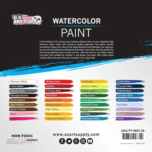 Miniatura 3 de U.S. Art Supply - Juego de pintura de acuarela de 36 colores, tubos profesionales de 12 ml, pigmentos vibrantes - Juego de pintura de acuarela