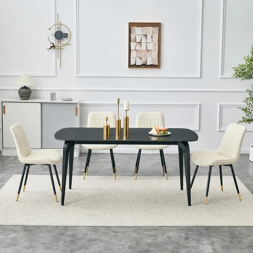 Miniatura 49 de Modern Dining Table Set for 4,50" Sintered Stone Table Set for 4,Marble Dining Table Set of 4 with Upholstered Chair,5 Piece Rectangular Dining Room