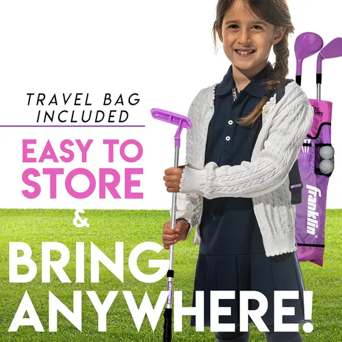 Miniatura 6 de Franklin Sports Juego de Golf para Niños - Juego de Palos de Golf de Plástico Ajustable para Jóvenes - Juego de Golf de Plástico para Niños con Rosa