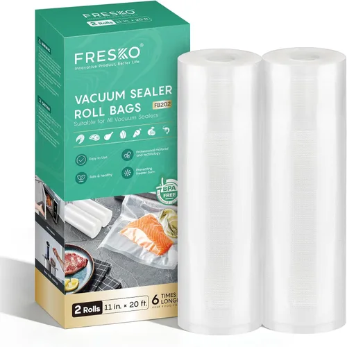 FRESKO Rollos de bolsas de sellado al vacío 2 paquetes de 11" x 20', Bolsas de grado comercial para sellar una comida para almacenamiento de