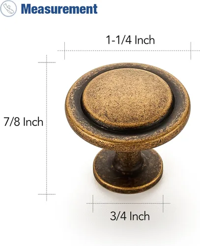 Miniatura 3 de Ravinte 1 paquete de pomos de gabinete de cocina de 1-1/4 pulgadas, tiradores de zinc de latón antiguo, manijas de puerta para cajones de tocador