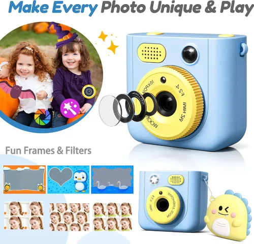 Miniatura 4 de Cámara de impresión instantánea para niños, cámara digital HD de 48 MP 1080P con impresión en color y B&W, tarjeta de 32 GB y 3 rollos de papel