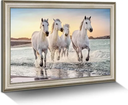 Miniatura 9 de Lienzo decorativo de caballo de granja: gran marco de caballos en blanco y negro, impresiones de retratos de pareja amistosa, imagen de corceles