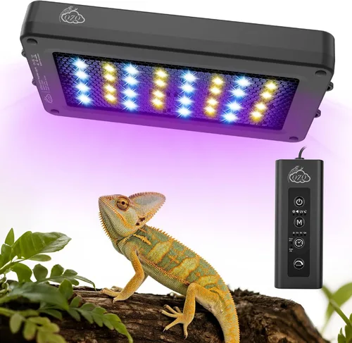 QZQ Luz UVB para reptiles, lámpara de reptil LED UVA UVB de 24 W con atenuación y 4 modos de iluminación, nuevo modo temporizador 24/7, brillo