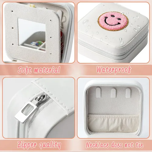 Miniatura 6 de Pequeño estuche de joyería de viaje preppy para mujer, mini organizador de joyas para viajes, caja de joyería de viaje preppy para anillos, aretes