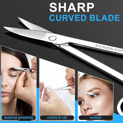 Miniatura 4 de Tijeras pequeñas de pelo facial para hombres y mujeres, cejas, nariz, barba, bigote, pestañas, juego de recortar el pelo de las orejas, tijeras
