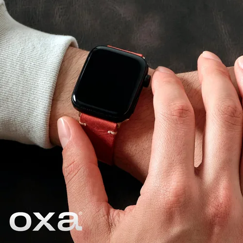 Miniatura 5 de OXA Leather Stitch Detailed Compatible with Apple Watch Band Series 8 7 6 5 4 3 2 1 SE Ultra Polished Stainless-Steel Buckle and Adapters Men