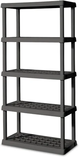 Sterilite Paquete de 4 estantes con 5 estantes, estantes de almacenamiento resistentes para el hogar y el garaje, color gris, estantes organizadores