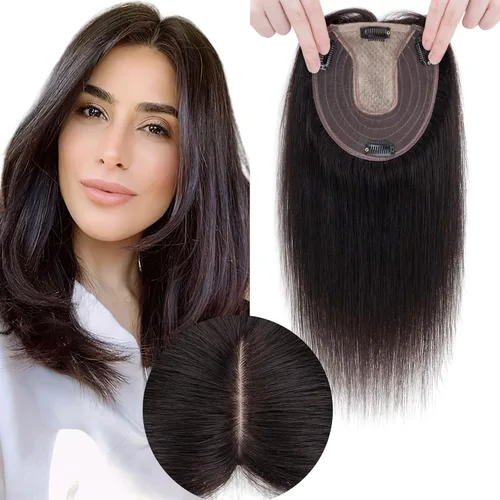 SEGO SEGOHAIR Hair Toppers for Women Real Human Hair No Bangs, Larger 13 * 15 cm Silk Base 150% Density Clip In Topper Hairpieces, Wiglet Top Pieces
