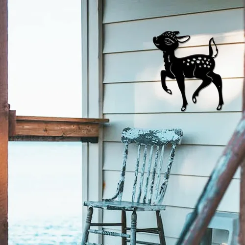 Miniatura 6 de SUPERDANT Bonito arte de pared de metal con ciervos, decoración de pared de animales del bosque, adorno de metal de ciervo ciruela, letrero colgante