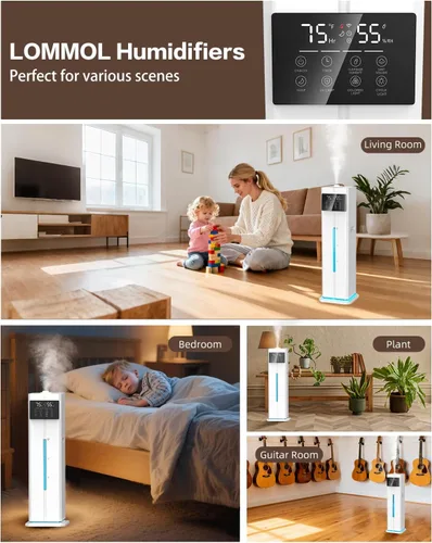 Miniatura 9 de Humidificadores de niebla fría para dormitorio, ultrasónico de 2.4 galones (9L), llenado superior silencioso, fácil limpieza con bandeja de aceite