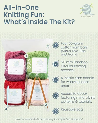 Miniatura 7 de mindfulknits - Kit de tejido de toalla para principiantes - Incluye hilo de tejer 100% algodón + agujas de tejer circulares y aguja de hilo