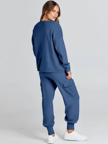 Miniatura 4 de Caracilia Conjuntos de dos piezas para mujer, conjuntos de suéter de manga larga, tops de punto a juego, pantalones deportivos tipo cargo a juego